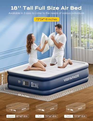 Air Mattress Full with Built in Pump Raised, 18'' High Inflatable Mattress Electric Blow Up Mattress Fast Blow Up Bed Tall Comfortable Airbed for Camping, Home Guests, Travel w/ Storage Bag 650Lbs Max 6