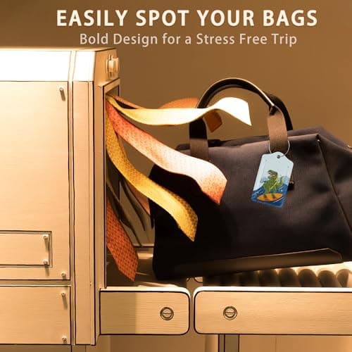 2 Pcs Luggage Tags for Suitcase,Dinosaur Surfing on Sea Luggage Tag Name Id Labels with Privacy Cover for Travel Backpack Women Men 6