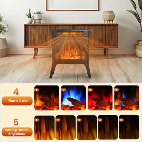 Electric Fireplace Stove, 1500W, Fast Heating, X Infrared Fireplace Heater with Remote Control, 8H Timer, Freestanding Stove with Adjustable 3D Flame Overheat Protection, Indoor Fireplace 4