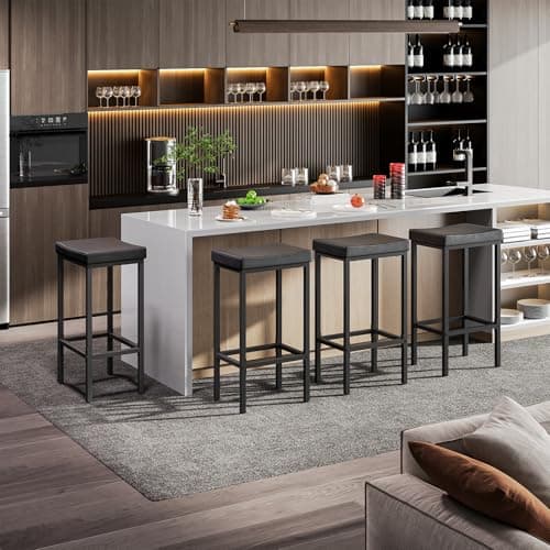 HOOBRO Bar Stools, Set of 2 Bar Chairs, Counter Height Stools, Saddle Barstools with Curved Surface, 24.8 Inches, 2.4" Thick Upholstery, for Kitchen, Dining Room, Cafe Black BB10BY01 7