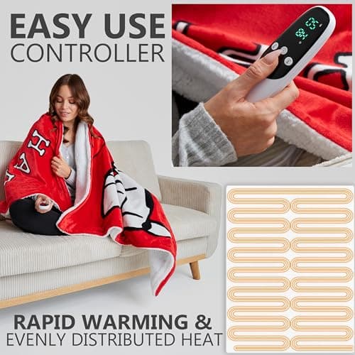 Get Trend Peanuts Snoopy Heated Blanket Electric, Luxurious Fleece Throw, 9 Heat Settings, Auto Shut-Off, 50x65in, Gifts for Mom, Grandma, Grandpa (Red Snoopy, Throw US) 3
