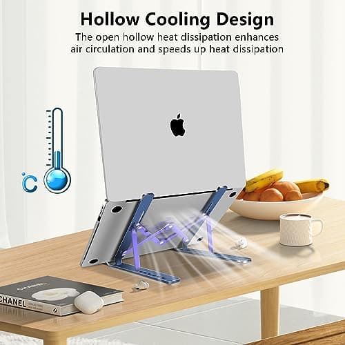 FOBELEC Laptop Stand, Computer Tablet Stand, Adjustable Aluminum Foldable Portable Laptop Holder Riser, Compatible with MacBook Air Pro, Lenovo, HP, Dell, More 10-15.6” Laptops and Tablets (Blue) 5