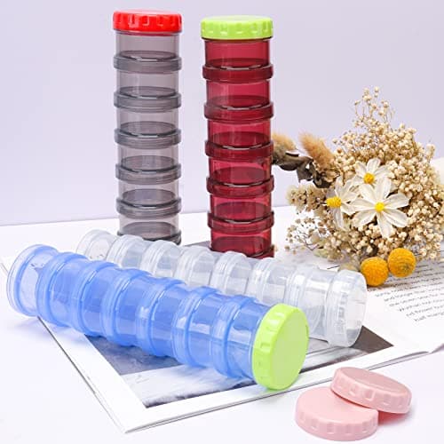 2 Pack 7 Day Pill Organizer Case Stackable Weekly Supplements Vitamins Pills Holder Dispenser Large Translucent Clear with Extra Lid 5