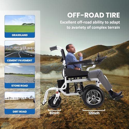 Lightweight Electric Wheelchair,Foldable Power Wheelchairs for Adults,500W All Terrain Motorized Wheelchair,Portable Intelligent Mobility Wheechair for Seniors,Airline Approved Travel Wheelchairs 6