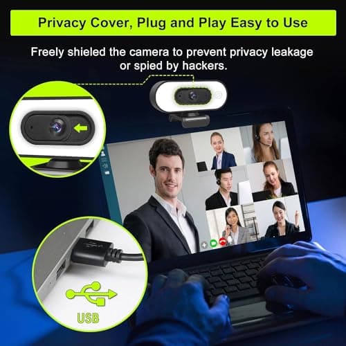 Webcam with Ring Light Microphone - Streaming Web Camera, 1080P Full HD Pro Camera for PC Mac Laptop Desktop, USB Computer Webcam with Privacy Cover and Tripod for Zoom Meeting Skype Teams Twitch 6