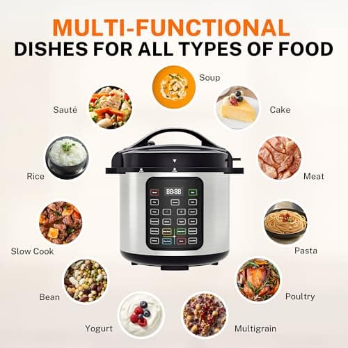 Simple Deluxe 16-in-1 Electric Pressure Cooker, 8QT Stainless Steel & Non-Stick Multi Cooker for Slow Cook, Meat Stew, Cake, Porridge, Multigrain, Dishwasher Safe, Silver 7