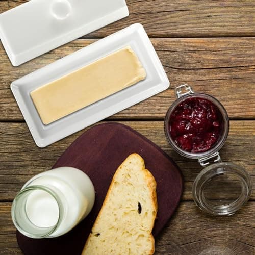 Butter Dish with Lid,WERTIOO Butter Dish With Lid for Countertop,7.6" x 3.3" Butter Tray,Butter Holder for 1 Stick.Textured Tray Butter Keeper for Non Slip Storage,Ceramic - White 8