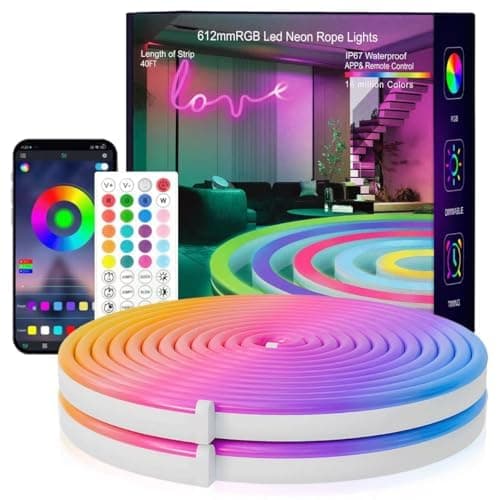 SILFU Neon Rope Lights, 19.68FT RGB Led Strip Lights, Waterproof IP67, DIY Design, Music Sync, 24 Keys Remote Control, Multiple Modes, for Living Room, Bedroom, Holiday Decoration