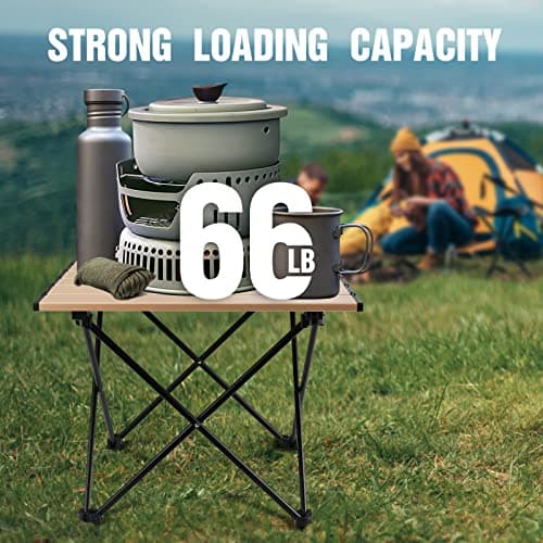 VILLEY Portable Camping Side Table, Ultralight Aluminum Folding Beach Table with Carry Bag for Outdoor Cooking, Picnic, Camp, Boat, Travel - Gold 6