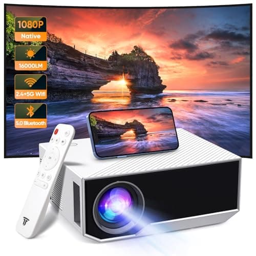 Projector with WiFi and Bluetooth, 16000Lumens Portable Mini Projector,Native Full HD 1080P Outdoor Movie Projector,Smart Projector Compatible with Android/iOS/Windows/TV Stick/HDMI/USB