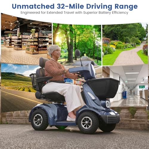 MS09 MAX All-Terrain 1000W Electric Mobility Scooter for Adults & Seniors, 500 LBS Load, 32 Miles Range Heavy-Duty Powered Wheelchair with Bluetooth, Front & Rear Storage Baskets, Off-Road Suspension 6