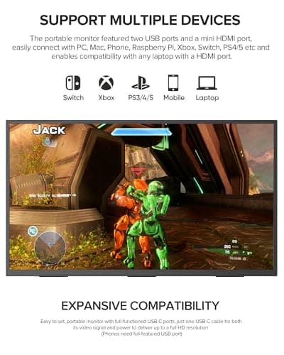 UPERFECT QLED 24" 120Hz Portable Monitor 1080P 125% sRGB 400Nits w/Stand & VESA, HDMI USB-C FHD Travel Monitor for Laptop/Gaming Devices/Phone/Mini PC, External Second Screen for Gaming & Work 6