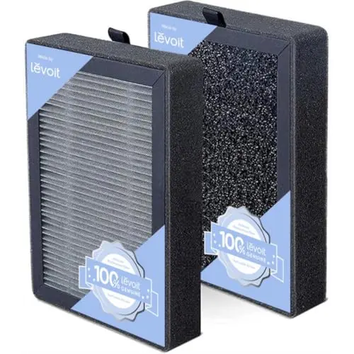 LEVOIT LV-H128 Air Purifier Replacement Filter, Genuine LV-H128-RF Air Filters, Capture Dust Smoke Pollen, Activated Carbon, 3-Stage Filtration System, 2 Piece Set, 1 Pack