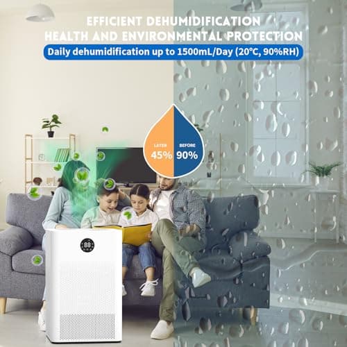 DINZAN HD022 Rotary Dehumidifier for Bedroom Ultra Quiet Small Portable Air Purifier with Dehumidifiers for Basement Home Bathroom RV Dehumidifiers with Washable Filter Humidity Display Timer Mode 6