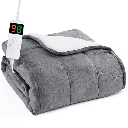 L'AGRATY Heated Weighted Blanket for Adults - 62"x84" 20lbs Electric Throw Fast Heating Heavy Blanket 1/2/4/6/8 Hour Auto Off 10 Heat Levels Over-Heat Protection Soft Flannel Sherpa