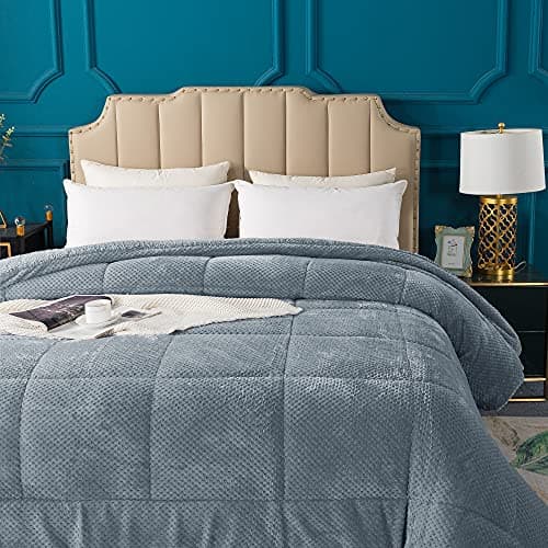 KASENTEX Super Ultra Soft Luxury Plush Sherpa Comforter, Cozy Reversible Faux Fur Machine Washable Bedding, Grey Blue, Twin/Twin XL Size 6