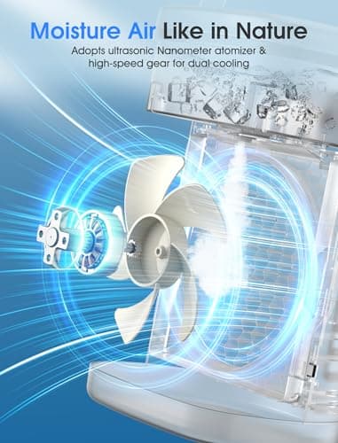 Vosaf Portable Air Conditioners with remote,1400ml Evaporative Mini Air Conditioner with 3 Speeds,7 Colors Light Personal Air Conditioner, Portable AC Air Cooler for Room Bedroom Office Desk 9