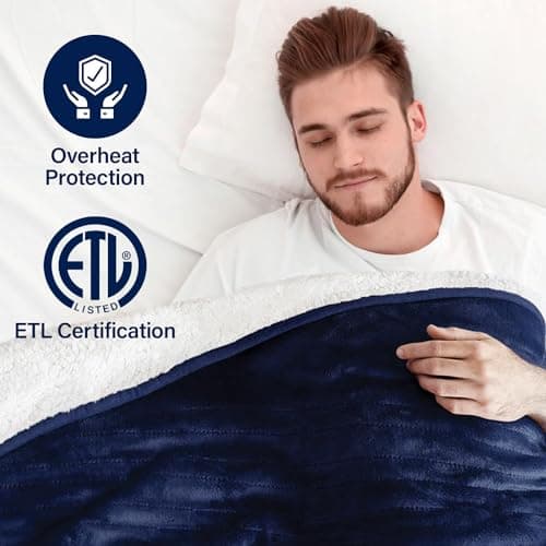 TAKTICK Electric Heated Throw Blanket, 50x60 Inch Size for Ultimate Comfort, Stay Warm and Cozy with This Heated Throw Blanket, Perfect Electric Blanket for Chilly Nights (Navy Blue) 8