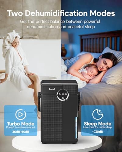 Lacidoll Small Dehumidifier with Drain Hose, 118oz Portable Dehumidifier for RV Camper Bathroom Bedroom Basement Laundry Room, Quiet Dehumidifiers for Home up to 800 sq ft, 7 Colorful Light, Black 5