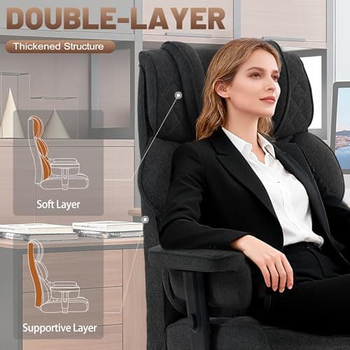 Vonesse Big and Tall Office Chair, Computer Chair with Soft Adjustable Armrests, Ergonomic Gaming Chair with Breathable Linen Design, Executive Chairs with Footrest (Linen Fabric,Black) 7