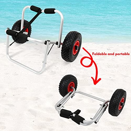 AUKIVON Foldable Kayak Cart Aluminum Kayak Dolly Lightweight Kayak Wheels with 165LB Capacity for Kayak Carrier & Paddleboard Kayak Trolley with Smooth Movement Over Sand Rough Roads(1 Pack, Black) 8