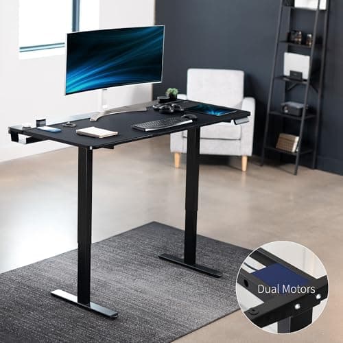 VIVO Electric 60 x 30 inch Standing Desk with Concealed Cable Trays and Full-Size Mouse Pad, Dual Motor Memory Controller Height Adjustment, Black Top Black Frame, DESK-KIT-E2B-P3B 4
