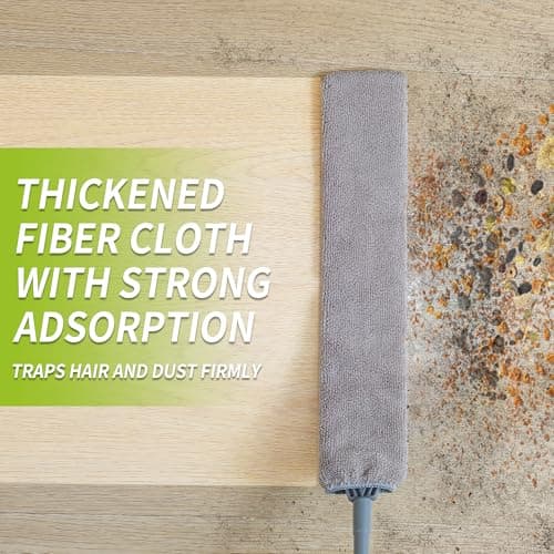 IVYROLL Skinny Duster with Extension Pole for Under Furniture, Under Appliance Cleaning Tool with 3 Microfiber Dusting Cloths, Retractable Flat Duster for Under Refrigerator, Tight Spaces, Gap 5