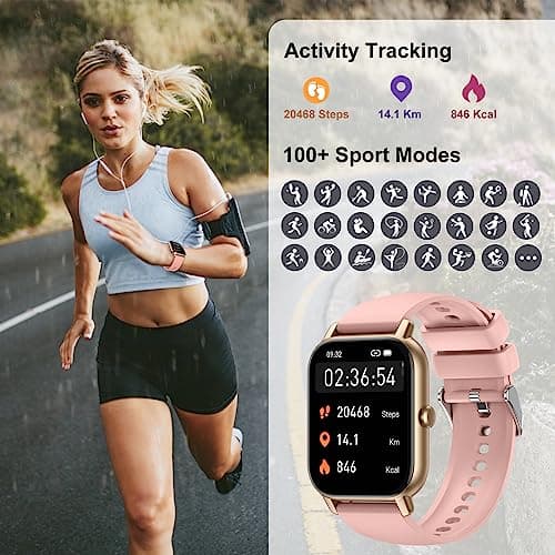 Nerunsa Smart Watch(Answer/Make Call), 1.85'' Smartwatch IP68 Waterproof, 100+ Sport Modes Fitness Activity Tracker, Heart Rate Sleep Monitor, Pedometer, Watches Android iOS, 2023, Rose Gold (P66RD) 5