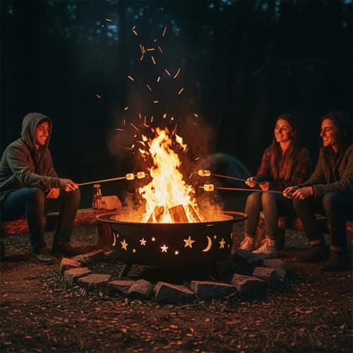 Sunnydaze Cosmic 42-Inch Large Outdoor Fire Pit - Wood-Burning Fire Pit with Round Spark Screen, Poker, and Built-in Grate 9