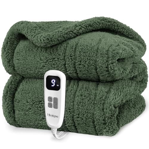 blunique Heated Blanket Electric Blanket Throw - Fast Heating Blanket Throw Double Sided Sherpa Ultra Soft Cozy with 10 Heating Levels & 2-10 Hours Auto Off, Mashine Washable, 50 x 60 Inches, Green