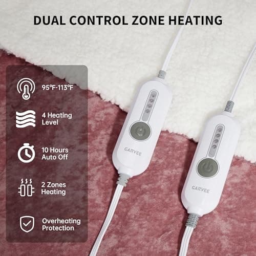 GarveeHome King Size Electric Blanket with Dual Control, Pink Heated Blanket King, Velvet Soft Cozy Heating Blankets, 4 Heat Settings & 10H Auto Off, Machine Washable, ETL Certified, 90" x 100" 3