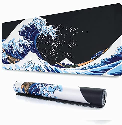 iLeadon Desk Mat, Big Mouse Pad, XXL Extended Gaming Mouse Pad, Large Mouse Pad for Desk Rubber Base Mousepad with Stitched Edges, Keyboard Mouse Mat for Work, Game, Office, Home - Japanese Sea Wave