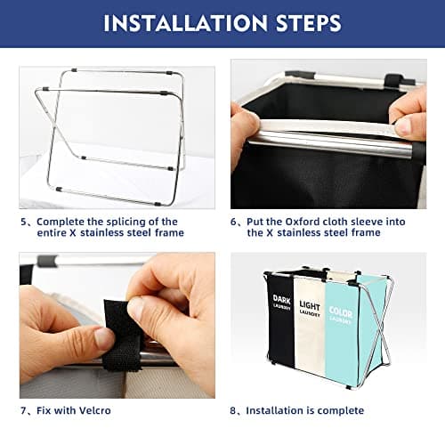 3 Section Laundry Basket Sorter, Divided Laundry Hamper with Anti-slip Strap, 180L Large Capacity Bag Storage Organizer in Laundry Room Bathroom Closet for Dirty Cloth, 15.7 x 21.6 x 28.3 Inch (Green) 5