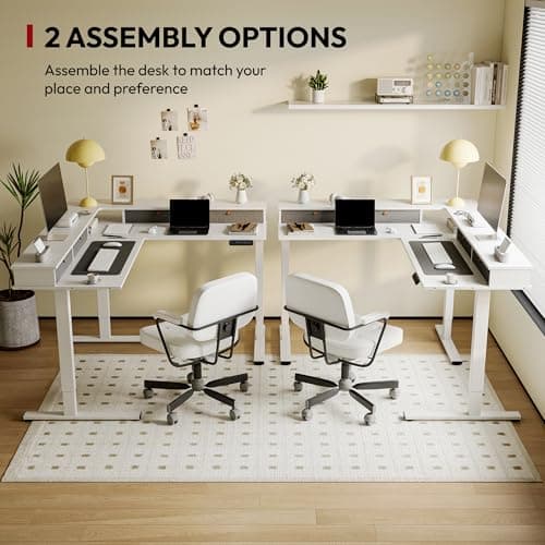 SANODESK 71" L Shaped Standing Desk with 4 Drawers, Height Adjustable Stand up Desk, Corner Gaming Desk with Monitor Stand, White Frame/White Top 7