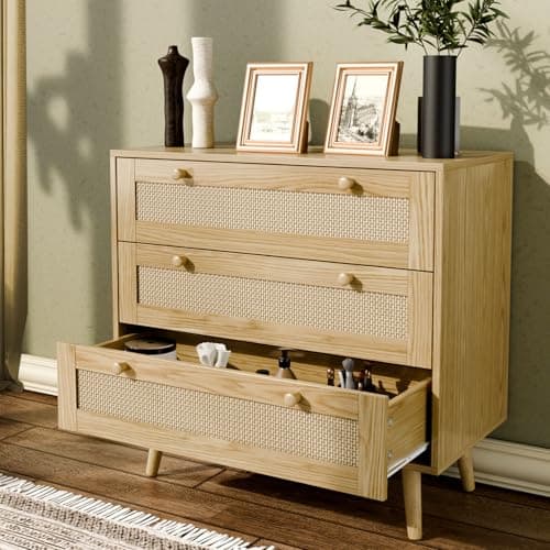 FURNIinspire 3 Drawer Dresser for Bedroom, Boho Dresser Chest with Handles for Bedroom Hallway Living Room