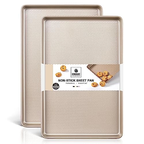 HONGBAKE 2 Pack Half Sheet Baking Pans,Non Stick Baking Sheet for Oven, 57% Thicker Carbon Steel Cookie Sheets for baking, 17.5" x 12" Cookie Trays