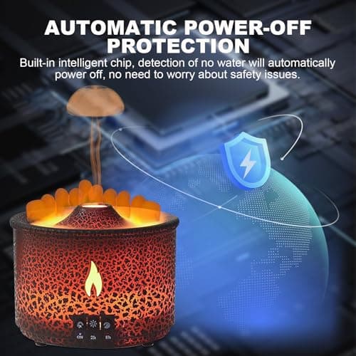 Volcano Humidifier Quiet Flame Diffuser: 300ml Spray Humidifier with 2 Modes Fire Mist Waterless Auto Shut Off Aromatherapy Diffuser with Remote Control for Bedroom Home, Office(Red & Blue) 6