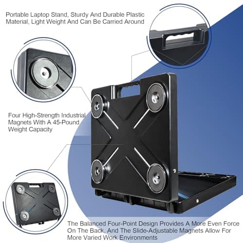 Meifrenship Magnetic Laptop Stand , Portable Workstation With 4 Super Strong Magnets, Rated At 45 Pounds, Magnetic Toolbox Attach To HVAC, Trucks, Walls, Poles etc 6