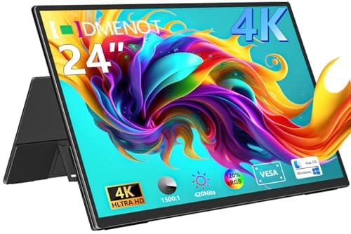 4K Large Portable Monitor 24“ Travel Monitor UHD 3840*2160 120% sRGB External Second Screen for MacBook Laptop Desktop Mini PC W/Stand VESA HDMI USB-C Gaming Display for PS5/Xbox Devices(O2401) (4K)
