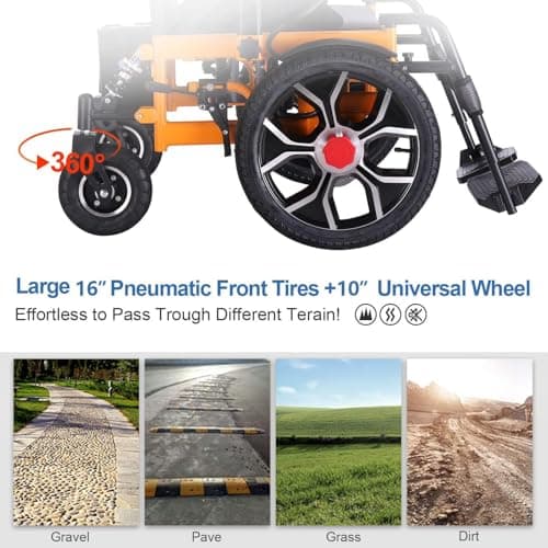 New Folding Electric Wheelchair for Adults, 16" Big Front Tires All Terrain Foldable Power Wheelchairs, Lightweight Portable Motorized Wheelchairs for Seniors, Support 330lbs, 19.7" Seat Width 6