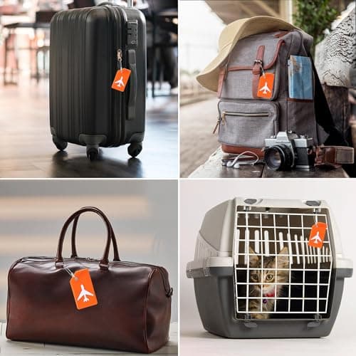 5 Pack Silicone Luggage Tag for Suitcases with Stainless Loop, TSA Approved, Privacy Protection Travel Essentials Bag Tags by Gostwo, Orange 6