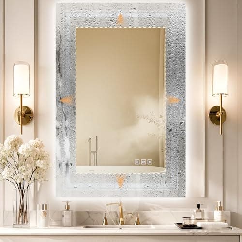 TOTOUS 20x30 LED Mirror for Bathroom with Front and Backlit Light Up Digital Mirrors for Wall,Anti Fog,Stepless Dimmable,Tempered Silver Glass Smart Vanity Mirror for Bathroom 8