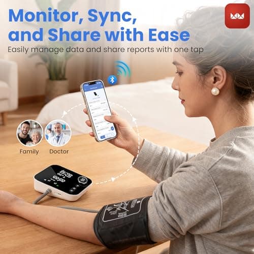 Smart Blood Pressure Monitor with Bluetooth, Automatic Upper Arm BP Machine for Home Use, Large Cuff (8.7”-16.5”), 2x120 Memory, Backlit LED Display, Storage Bag Included, Black 6