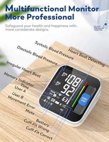 Blood Pressure Monitors for Home Use Upper Arm, Accurate Cuff 8.7”-15.7” Monitor with Large Backlight Display 2 Users 240 Sets Memory & HR Detection, Digital BP Machine with Carrying Case 5