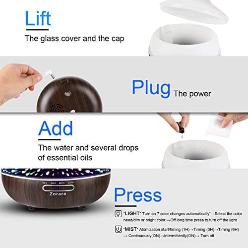 Essential Oil Diffuser 550ml Cool Mist Humidifier 3D Glass Ultrasonic Aromatherapy Humidifier with 7 Color Changing Led Lights, Waterless Auto Shut-Off, Adjustable Timer for Home Bedroom Office 6