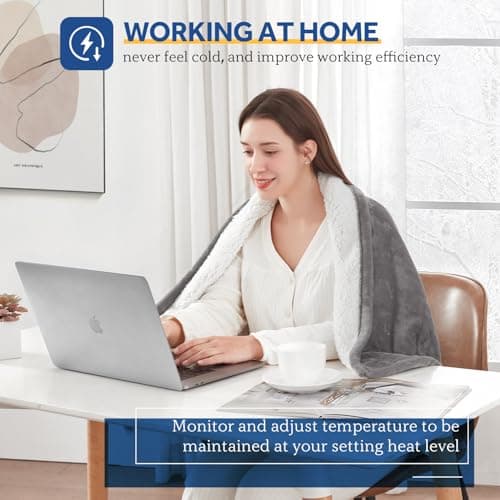 SEALY Electric Throw Blanket, Flannel & Sherpa Heated Throw with 6 Heating Levels & 2-10 Hours Auto Shut Off, Fast Heating & Machine Washable, 50x60 Inch, Light Grey 7