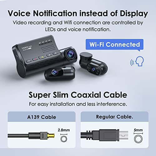 VIOFO 3 Channel Dash Cam Front and Rear Inside, 1440P+1080P+1080P Triple Car Camera, Built in WiFi GPS Car Dashboard Camera Recorder, (A139) (Renewed) 5