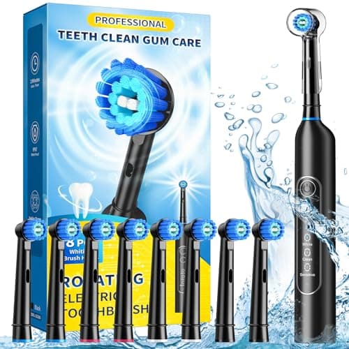 TEETHEORY Rotating Electric Toothbrush for Adults with 8 Brush Heads, Sensitive Gum Care Electric Toothbrush with 3 Modes and 2 Min Smart Timer, Rechargeable Last 60 Days