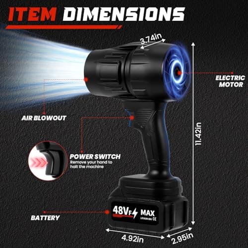Buvnatep Cordless Turbo Leaf Blower – 2×48V Batteries & Fast Charger, 180,000 RPM Handheld Air Blower for Lawn, Patio, Car, and Dust Removal 6