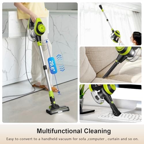 Intercleaner 23Ft Corded Vacuum Cleaner,20KPa Powerful Suction 2 Operation Mode Stick,19''-30'' Adjustable Tube 8-in-1 Handheld Vac for Hard Floors Carpets Pet Hair,Wall Mount Storage 7